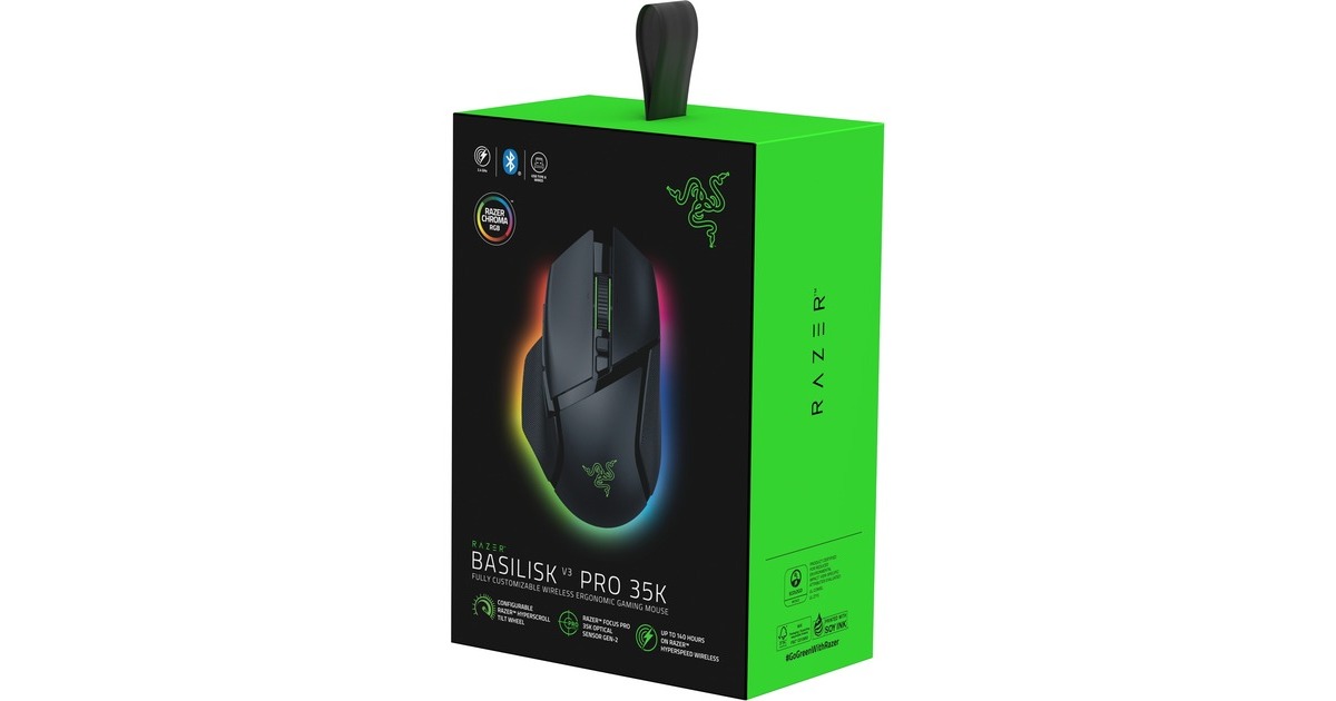 RazerBasilisk V3 Pro 35K gaming muis  (Zwart, USB / Bluetooth / Razer HyperSpeed Wireless, 35000 DPI, Razer Chroma RGB)