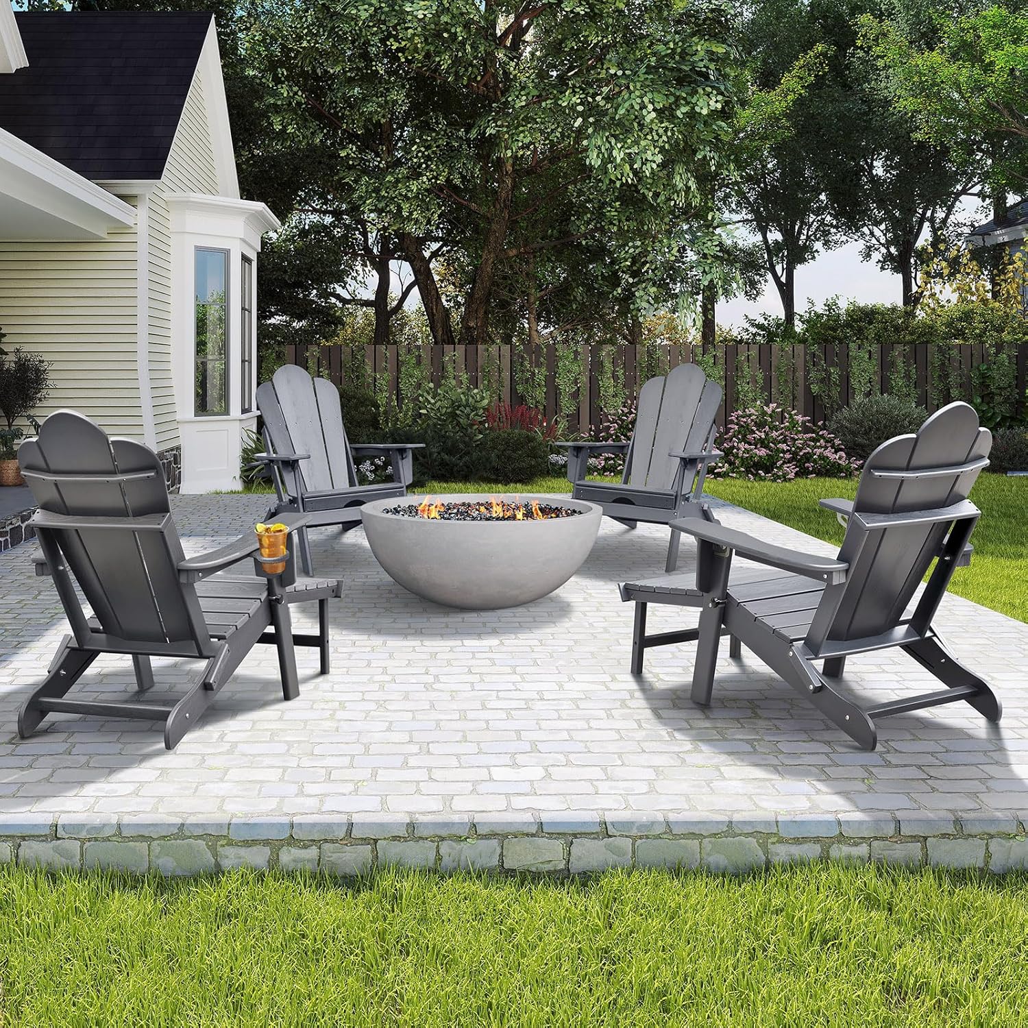 ART TO REAL ATR Klappbarer Verstellbarer Adirondack Stuhl mit ausziehbarem Ottoman,Gartenstuhl mit ausziehbarer Fußruhe,HDPE Liege Outdoor Adirondack Chair mit Tassenhalter, Patio Liegestuhl