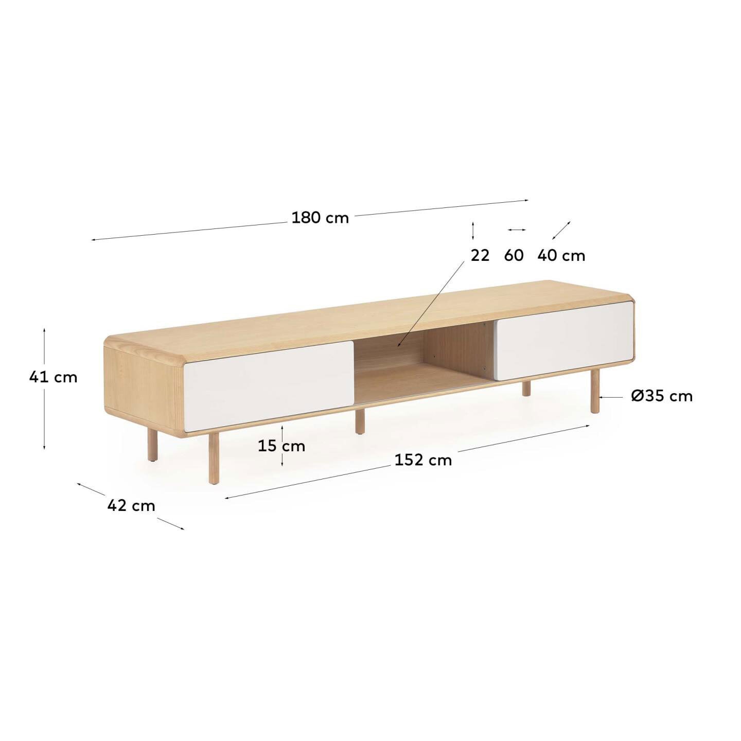 Kave Home Lowboard ANIELLE 180 x 41 cm Esche Natu/ grau