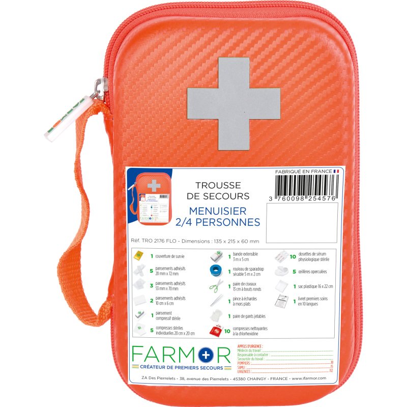 Trousse de secours Menuisier 2/4 personnes en PU orange
