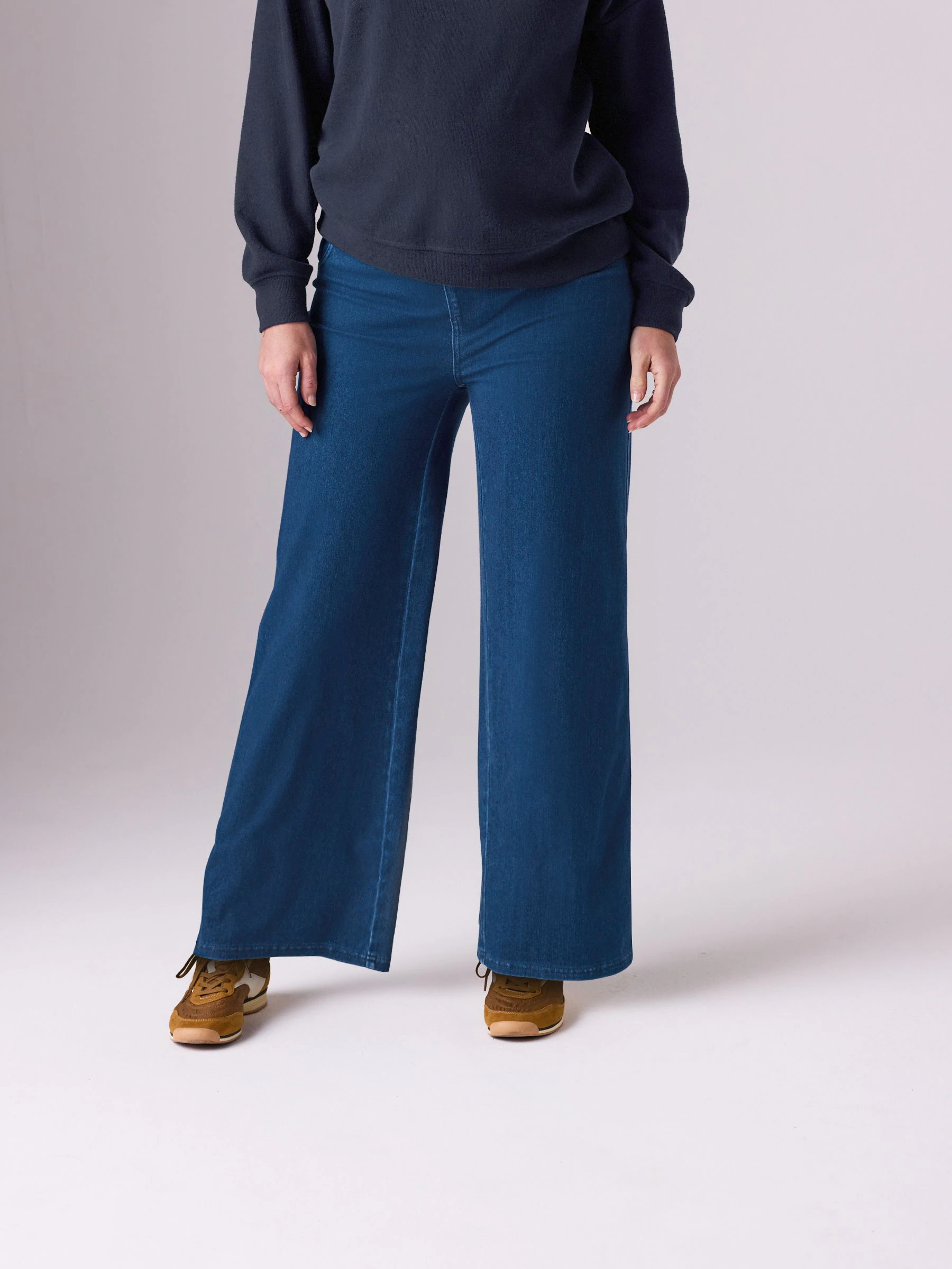 Donkerblauw - Denim zwangerschapsleggings met wijde pijpen
