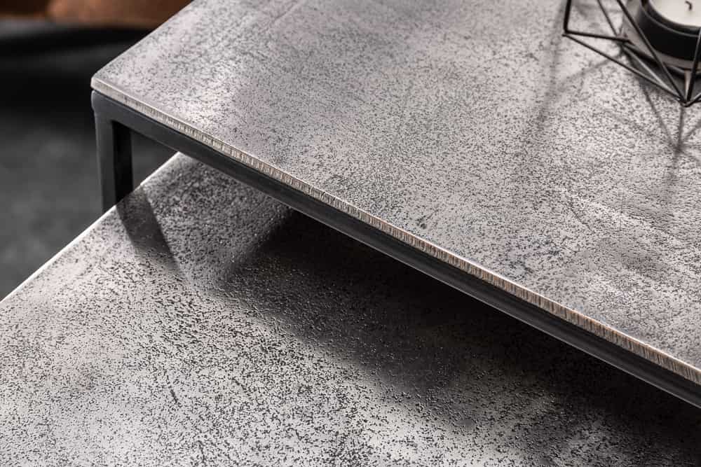 Handgearbeitetes Beistelltisch 2er Set ELEMENTS 40cm silber schwarz Couchtisch