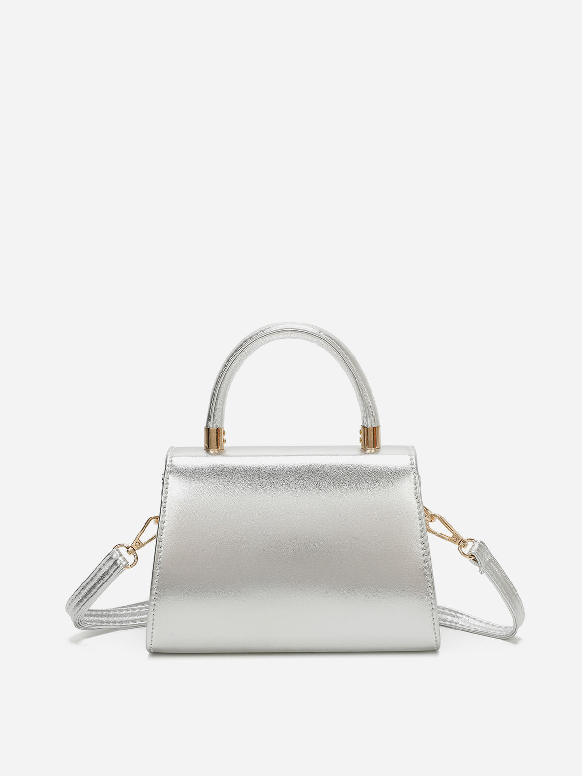 Petit sac trapèze à rabat- Argenté