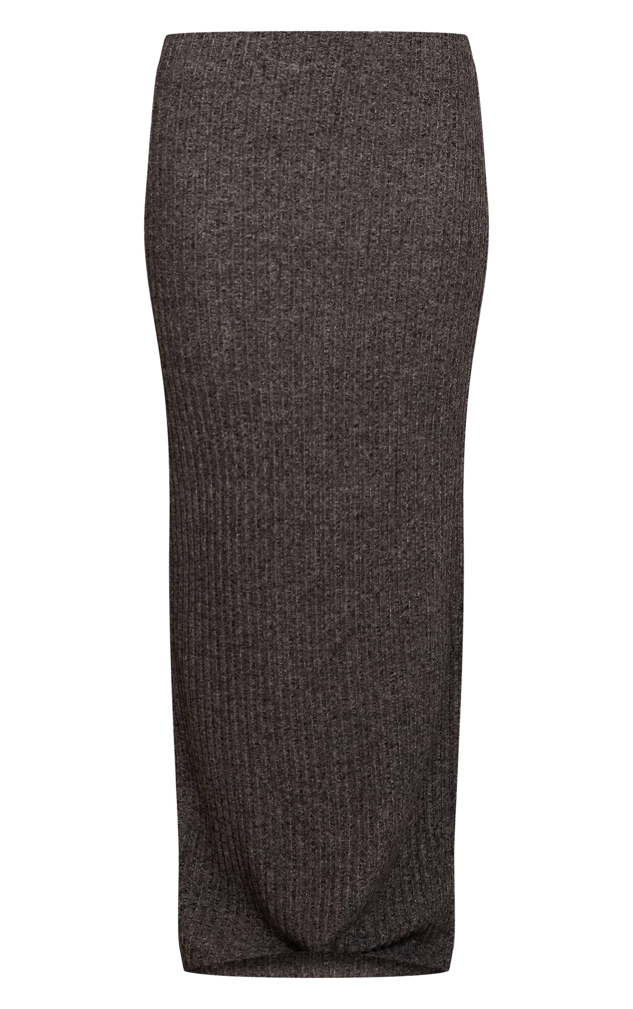 Charbon Jupe Longue Taille Élastique En Tissu Brossé