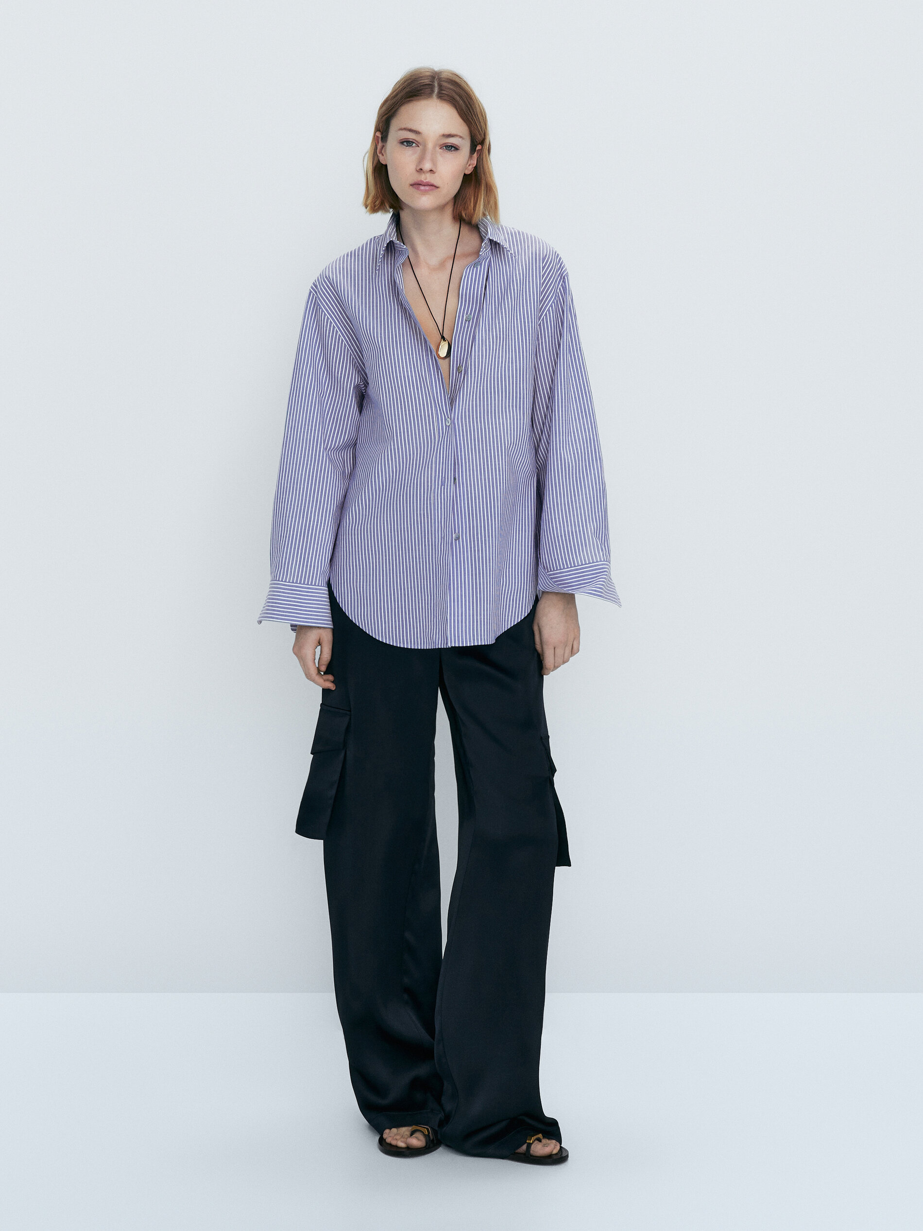 Camisa listrada de algodão - AZUL