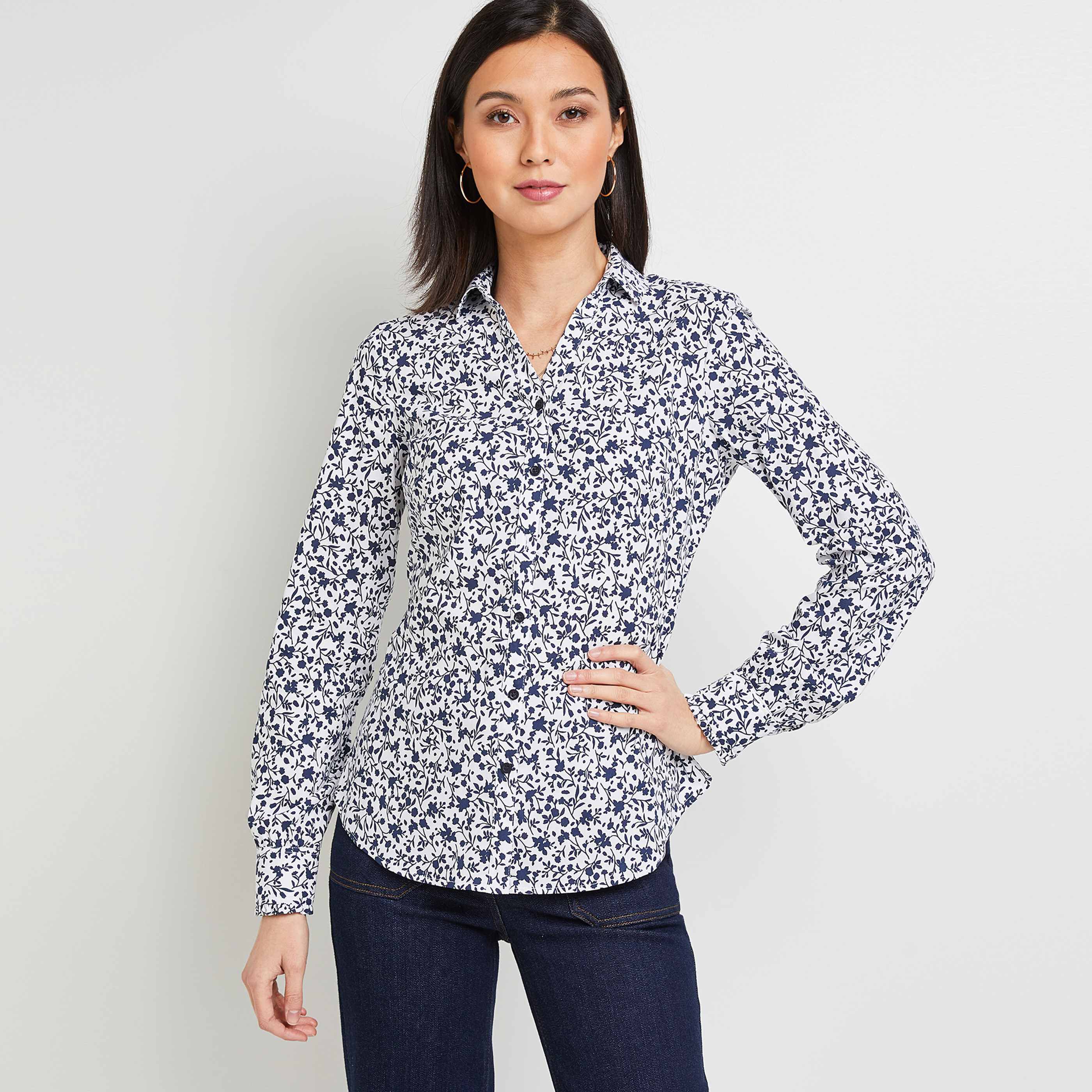 Chemise structurée imprimée femme - BLEU