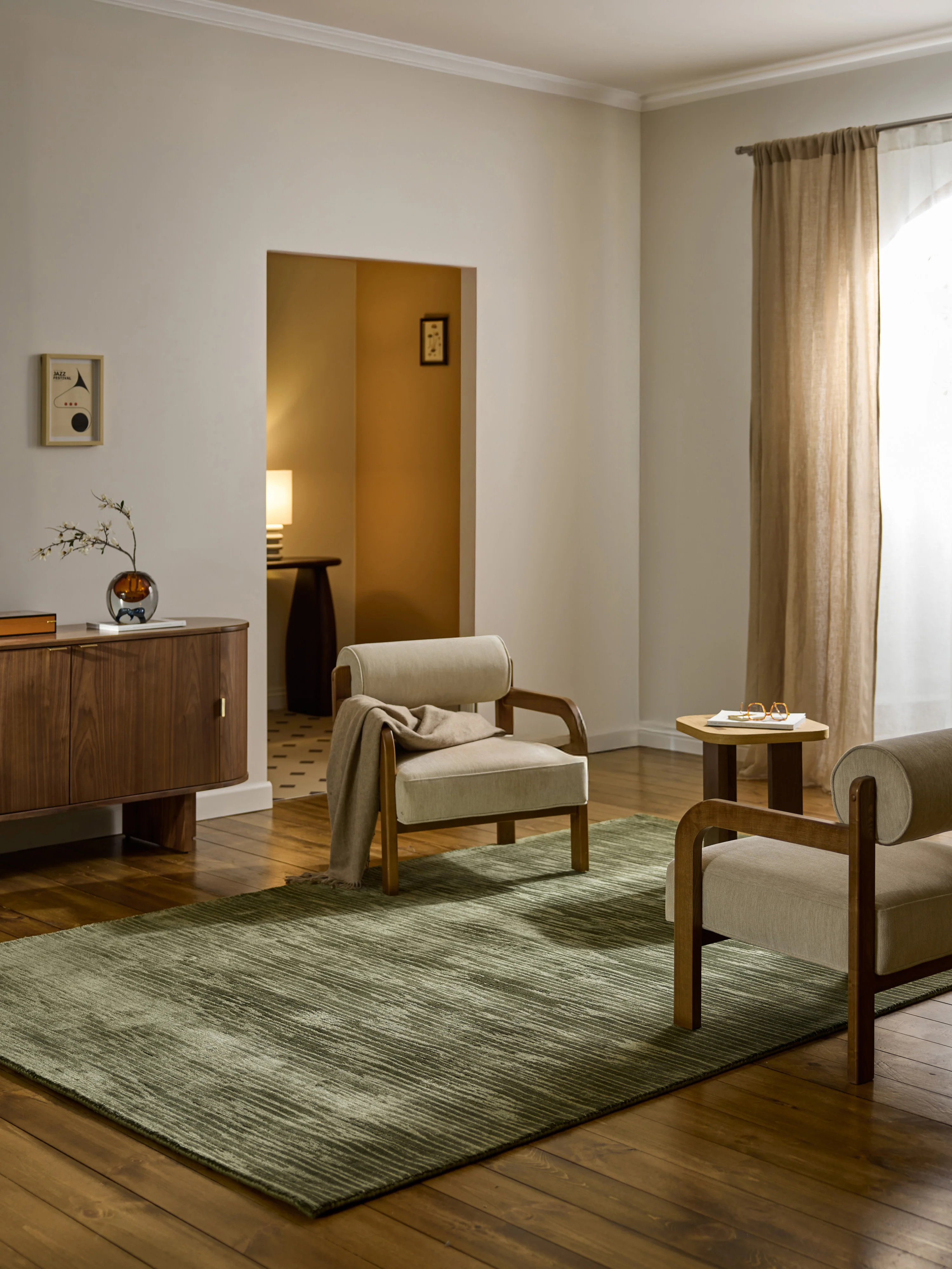 Handgeweven lyocell vloerkleed Oriana