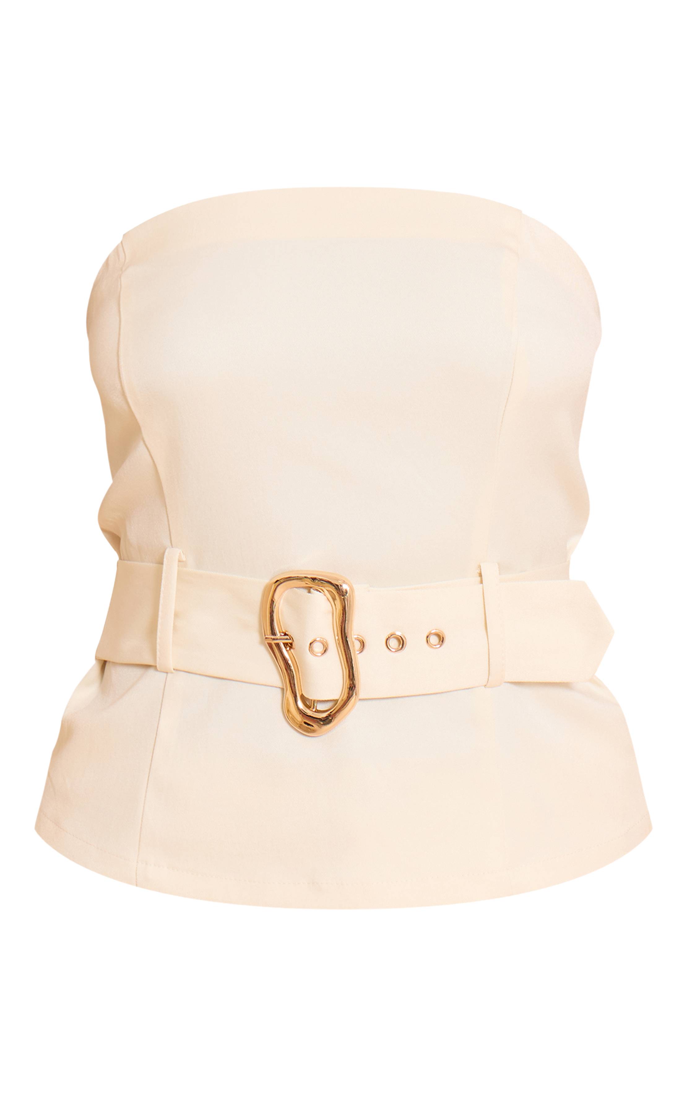 Crème Top Bandeau Tissé Avec Ceinture Et Détails Contrastants