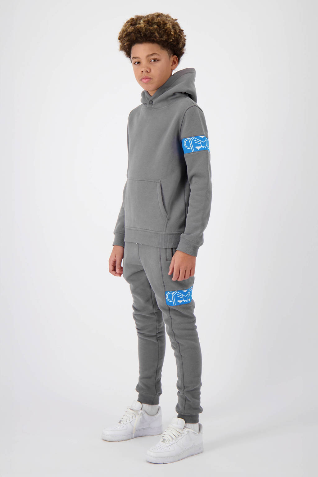 BLACK BANANAS hoodie JR. COMMANDER met contrastbies en borduursels grijs/blauw