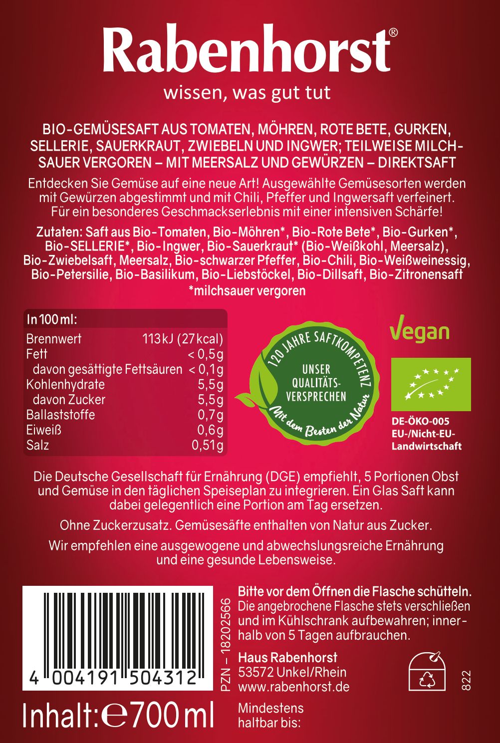 Rabenhorst Scharfes Gemüse BIO
