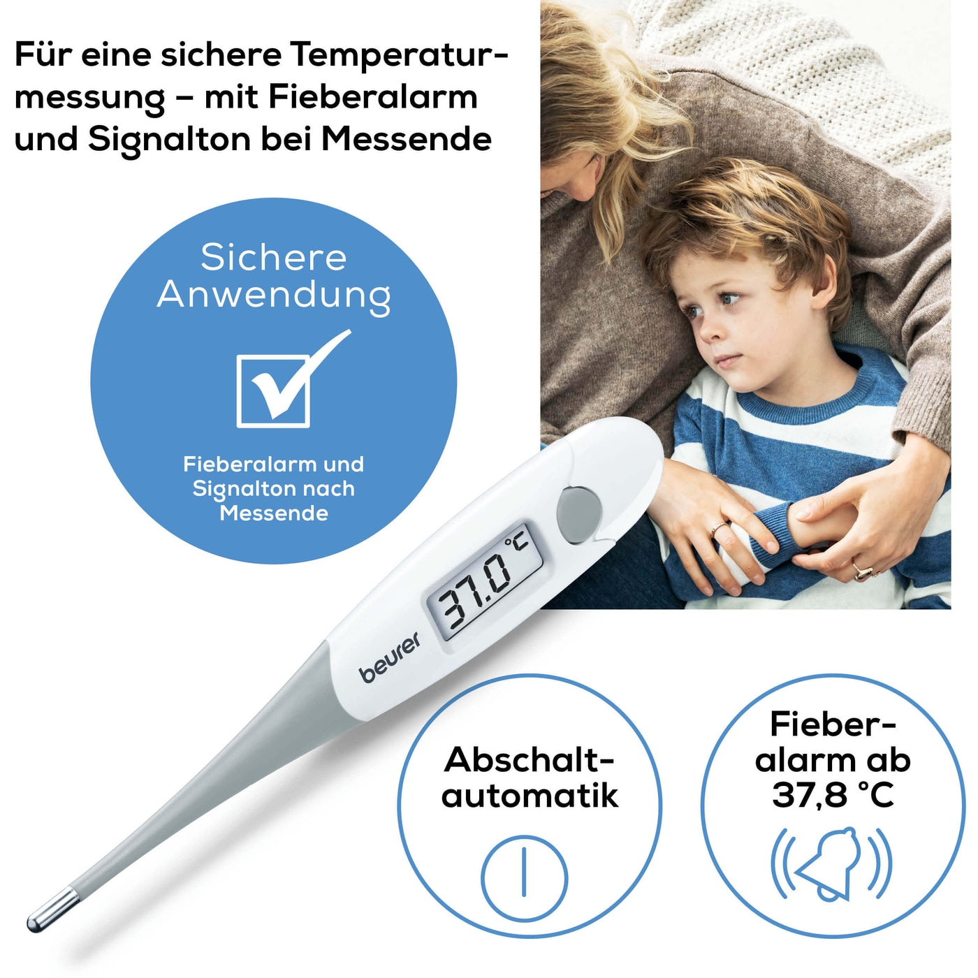 FT 15/1 Express Thermometer Fieberthermometer Temperatur Messgerät (°C/°F) inkl. Batterie (79410) - Weiss