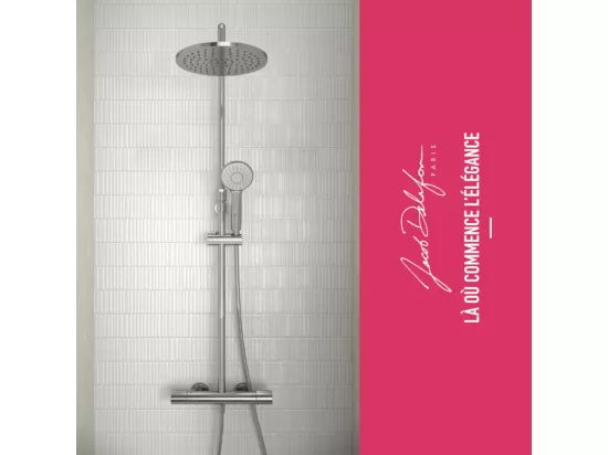 Colonne de douche thermostatique JACOB DELAFON Juliette chromé + tablette de douche