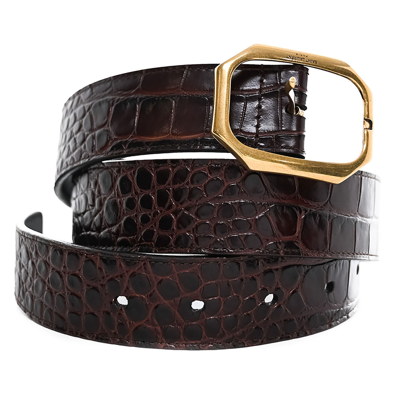 Saint Laurent Ceinture en Cuir effet croco marron - Neuf sans étiquette