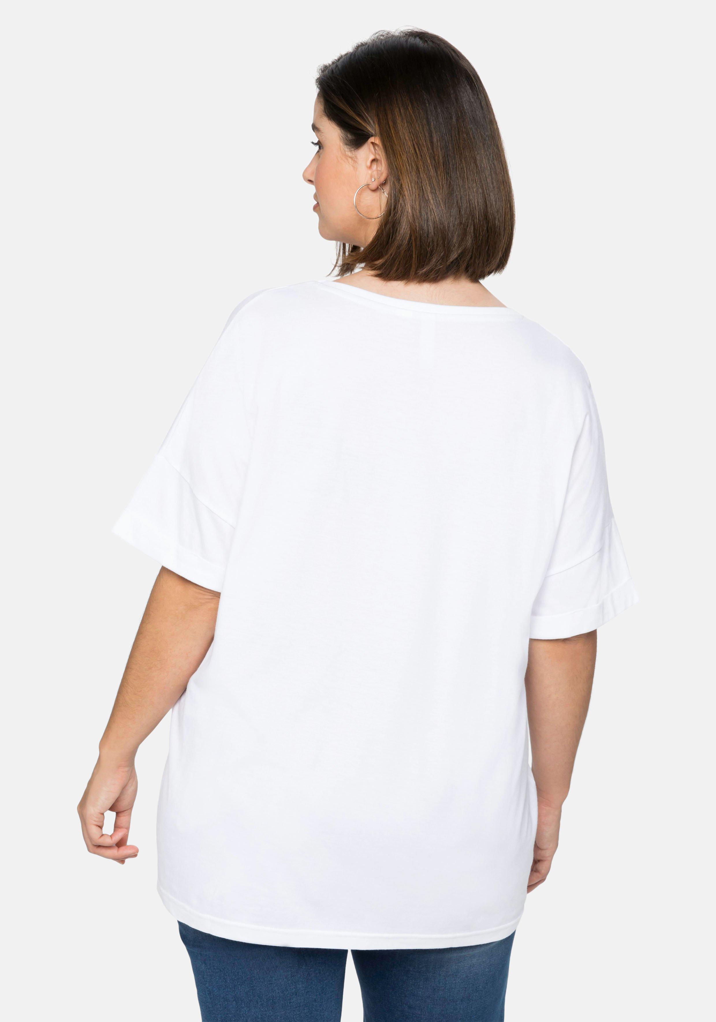 T-Shirt mit Frontdruck und Ärmelaufschlag