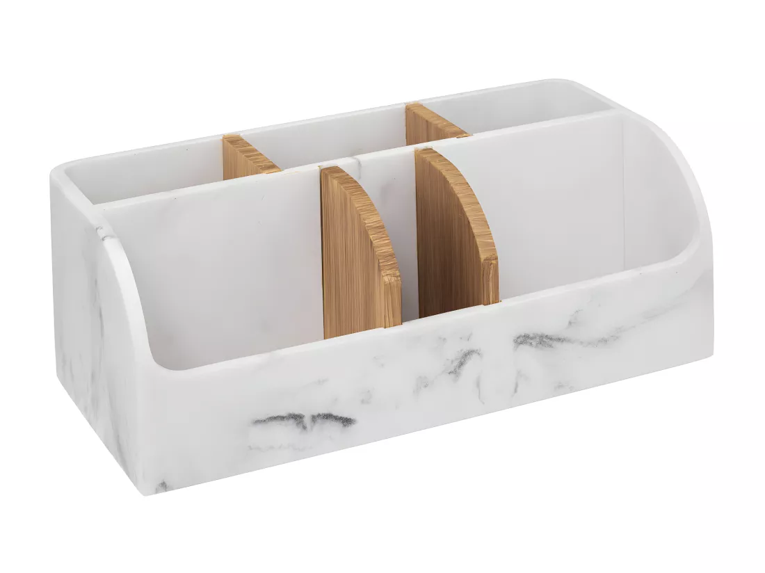 Organiseur Rangement maquillage 10 compartiments Blanc effet marbre