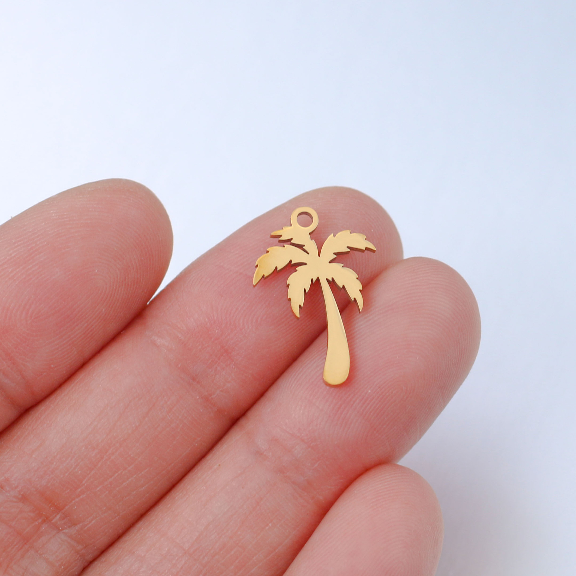 (20mm) Edelstahl Palmen Anhänger DIY Charms Bastel Schmuck Zwischenperle für Armband / Kette - Gold