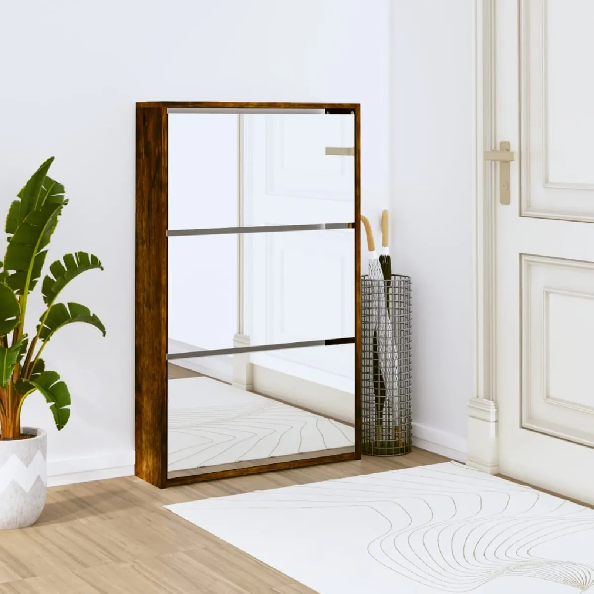 vidaXL Armoire à chaussures miroir - Chêne fumé
