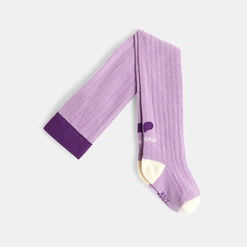 Collants bébé fille chauds maille côtelée cœur violets Catimini Mauve Violet