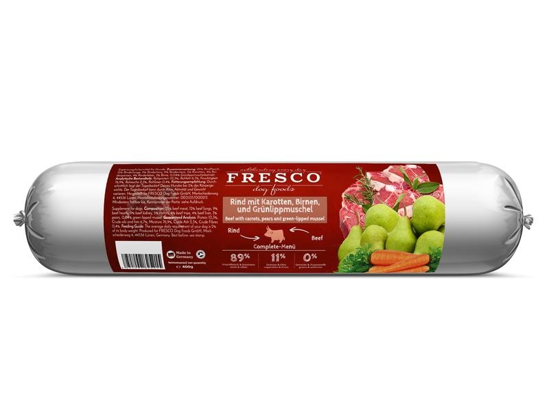 FRESCO Nassfutter BARF Rind mit Karotten, 400 g Ergänzungsfuttermittel für Hunde