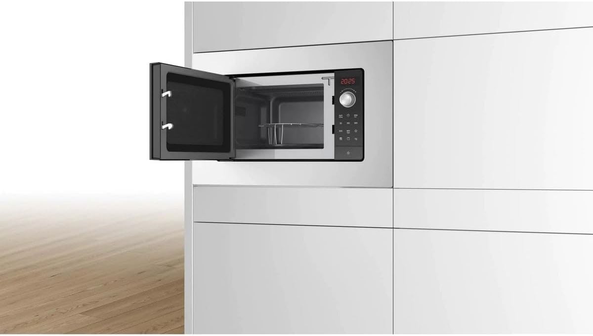 Bosch BEL623MS3, Einbau-Mikrowelle, automatische Kochprogramme, rote LED-Anzeige, Öffnung links seitlich, Grill, LED-Beleuchtung, Stahl