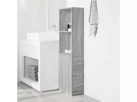 Armoire de salle de bain étroite avec roulettes sonoma gris