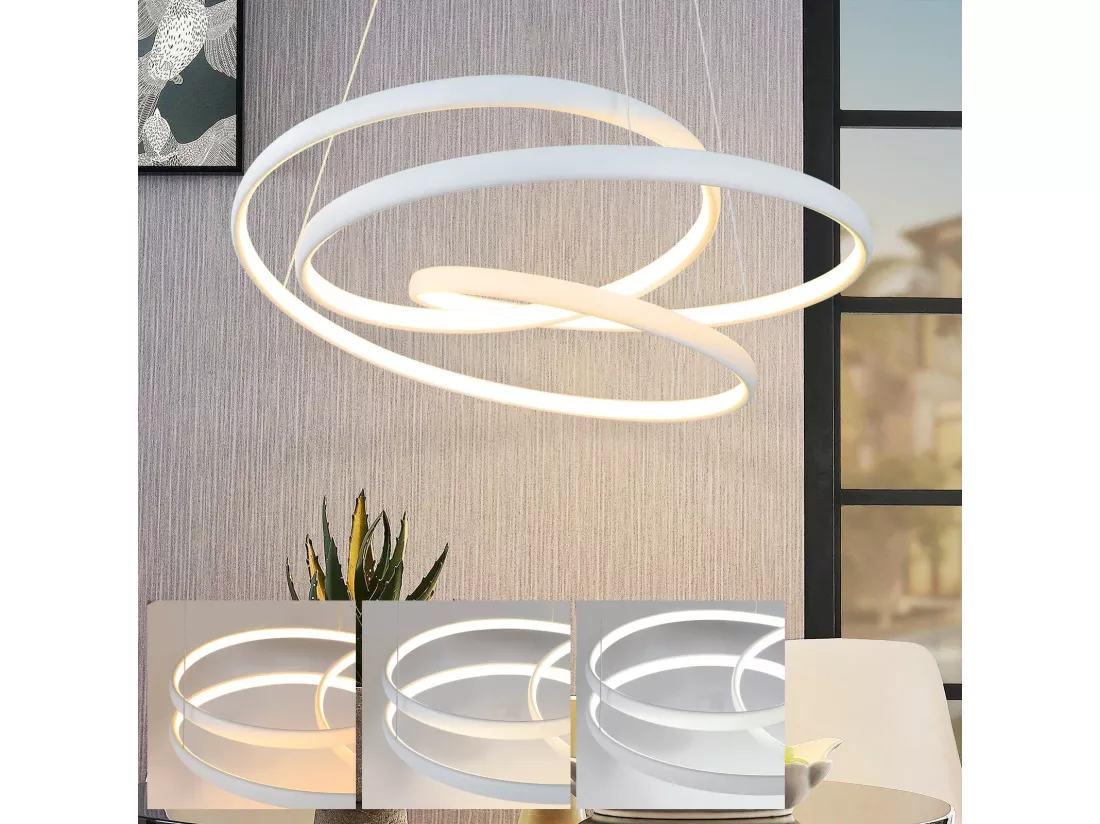 NETTLIFE Suspension LED Diam.50CM 55W Fer Blanc Table à Manger Dimmable Lampe de Table à Manger Moderne avec Télécommande pour Salon Chambre Cuisine