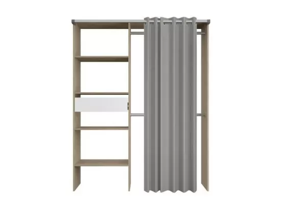 Amenagement de placard avec rideau - Decor Chene - 1 tiroir - L 143,5 X P 48 X H 181,9 cm - BARI
