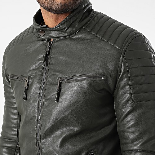 Veste Biker 5028 Vert Kaki Foncé