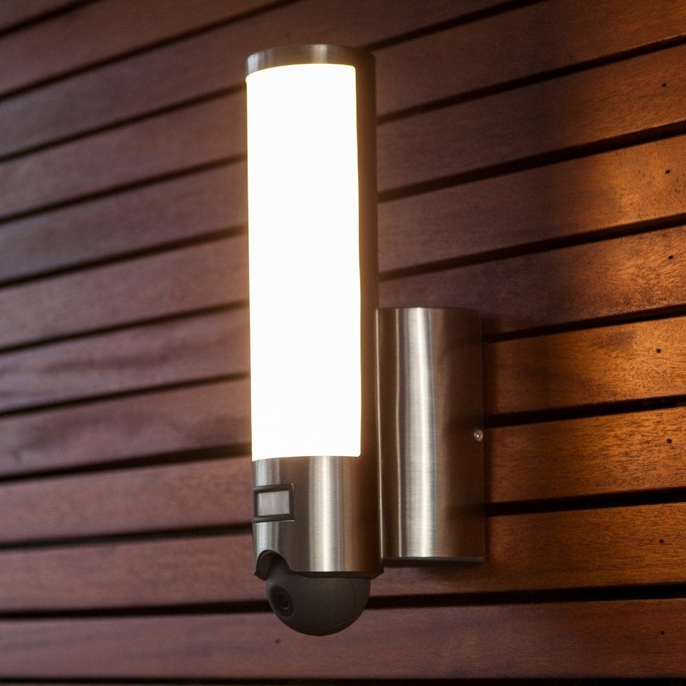 Slimme LED-cameralamp Elara in roestvrij staal 17,5W 1300lm IP44 met bewegingsmelder