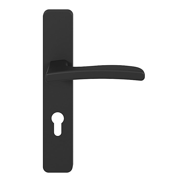 Ensemble poignée sur plaque rectangulairecylindre GoodHome Irvil effet nickel mat noir L.126.5mm x l.42mm entraxe 165-195mm