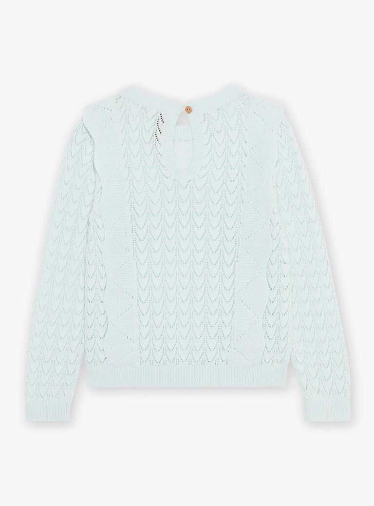 Pull bleu vert à volants