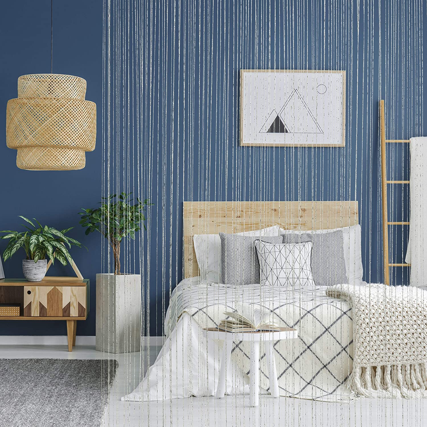 (100x200cm) Faden Vorhang Home Deko Glänzender Türvorhang Party Accessoire - Weiss / Silber