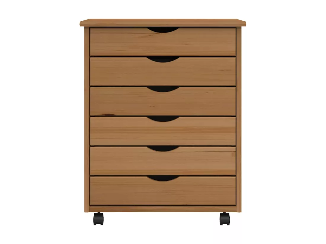 Armoire roulante avec tiroirs MOSS bois de pin marron miel