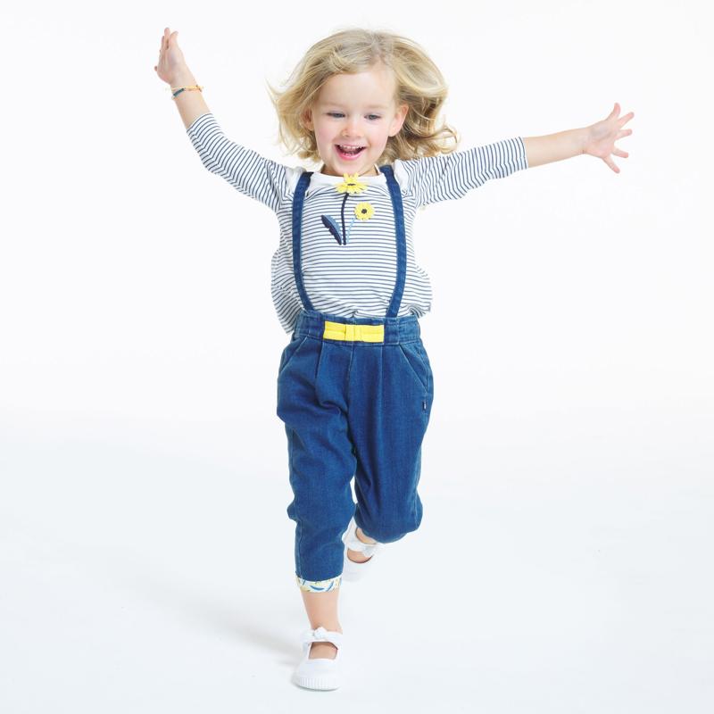 Pantalon denim à bretelles amovibles bleu bébé fille Bleu