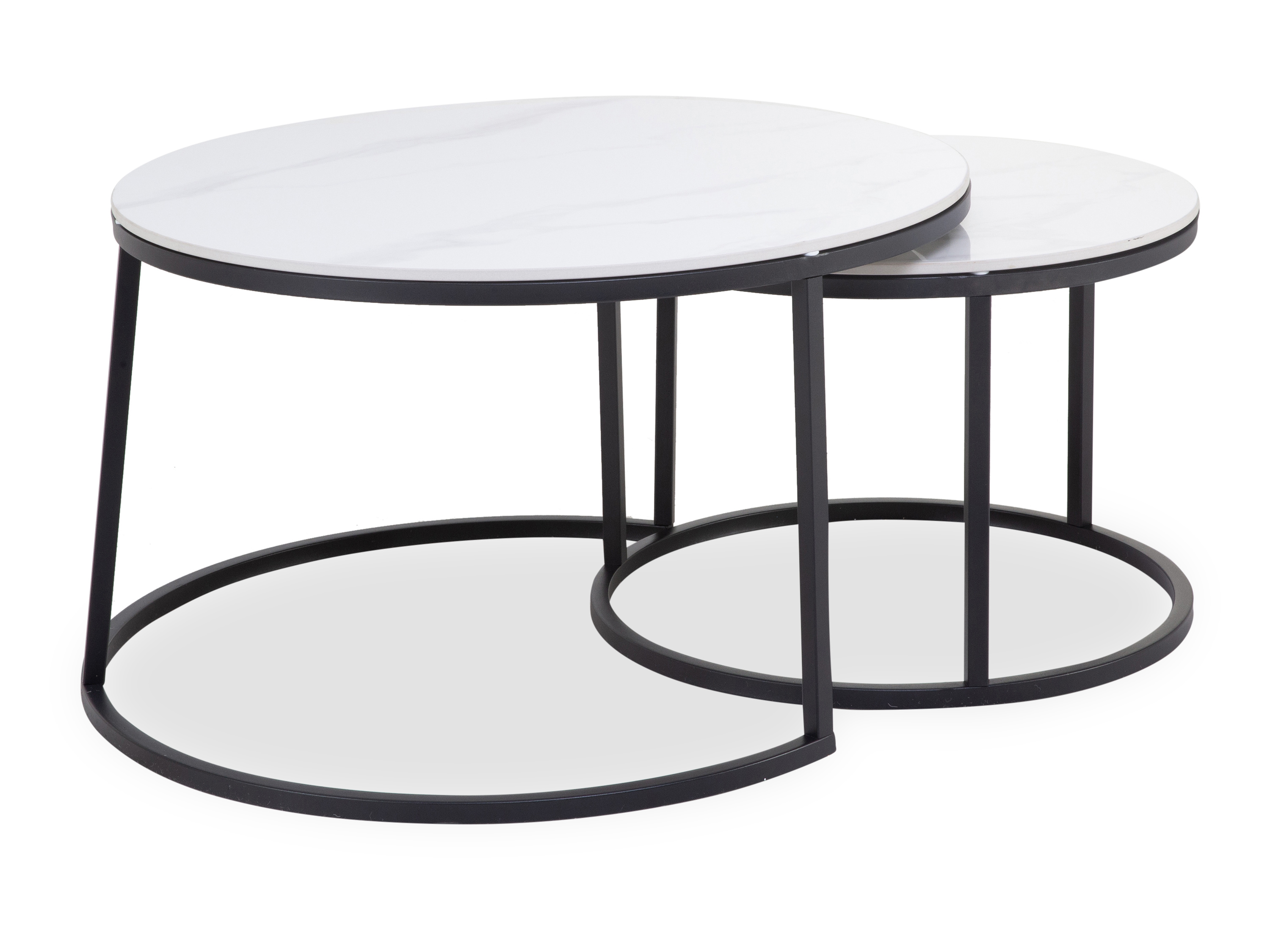 Couchtisch-Set CAMILLO II weiß hochglanz marmoriert