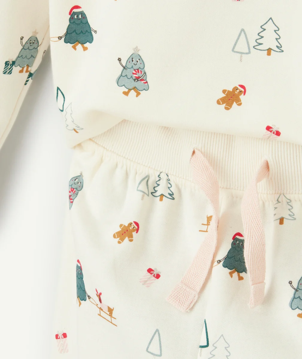 PYJAMA MANCHES LONGUES FILLE EN COTON BIOLOGIQUE IMPRIMÉ THÈME NOËL
