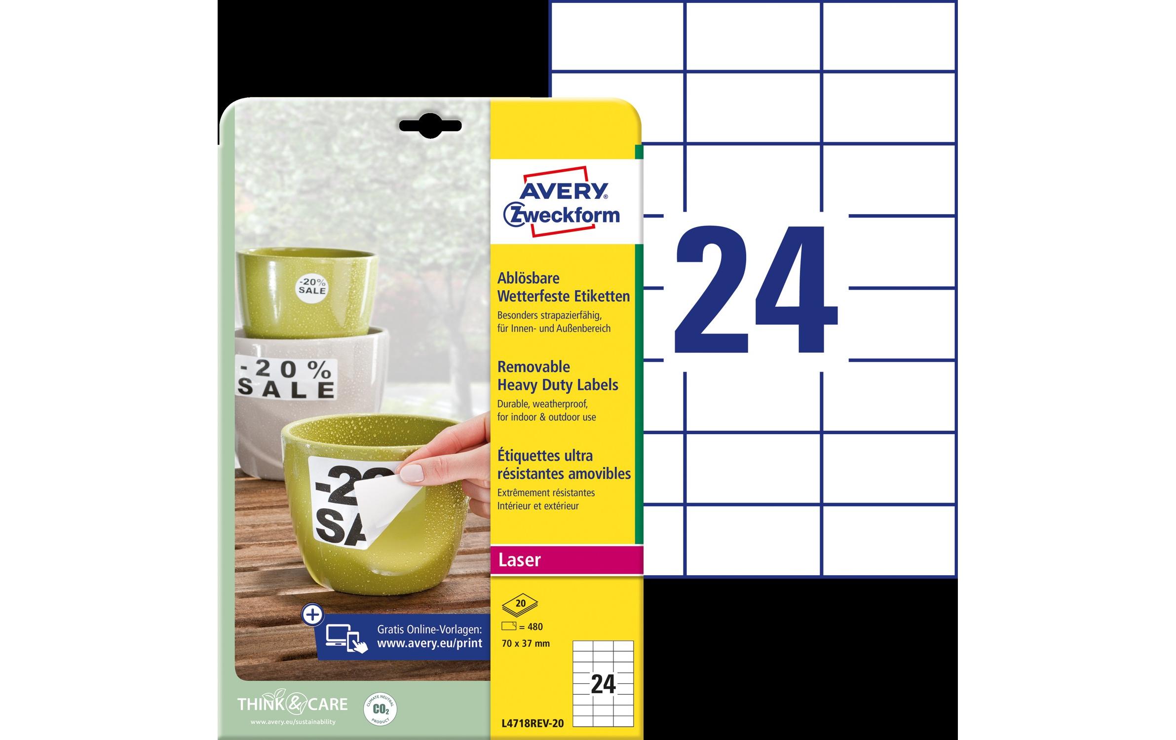 Universal-Etiketten 70 x 37 mm, 20 BlattAblösbare Etiketten
