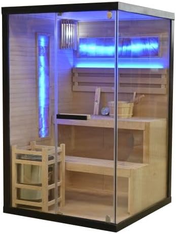 SANOTECHNIK Sauna LUXOR1 – Sauna & Infrarotsauna für 2 Personen 120×120×190cm, Harvia3,5kW Ofen, LED‑Licht, 8mm ESG‑Glas – Art.Nr. SB50120