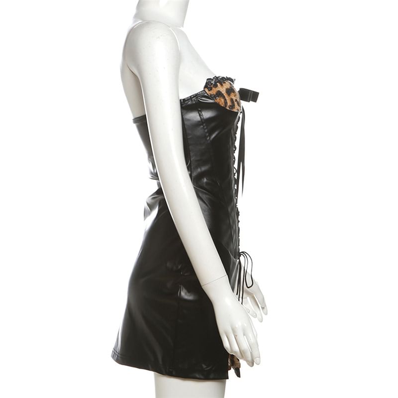 Sugarcoat - Strapless, effen, luipaardprint, vetersluiting, mini-bodyconjurk