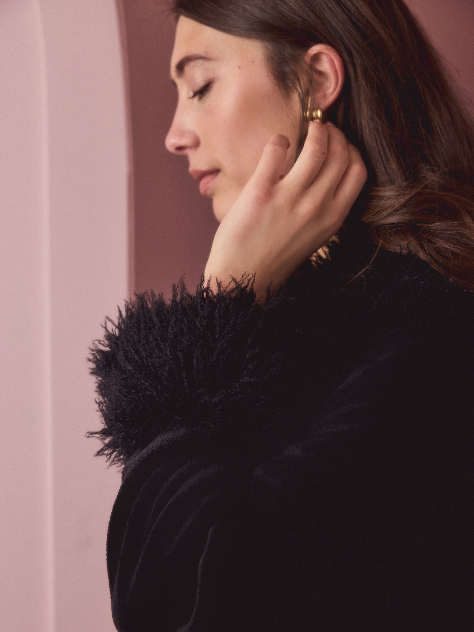 Zwart - Fur Trim Robe