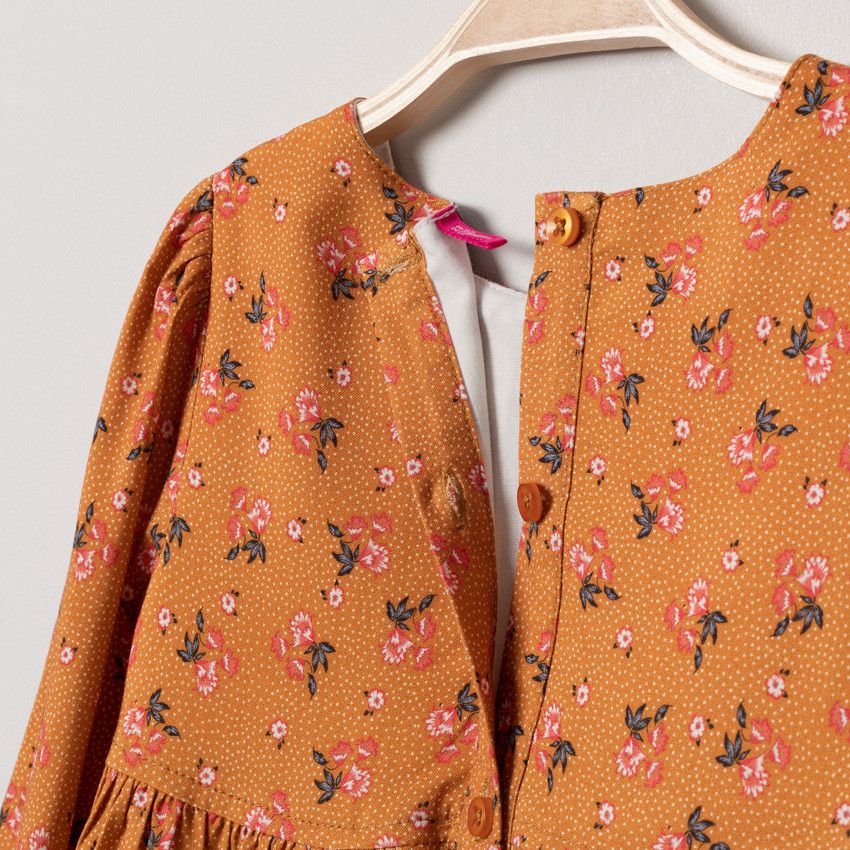 Robe manches longues à fleurs all-over - Jaune