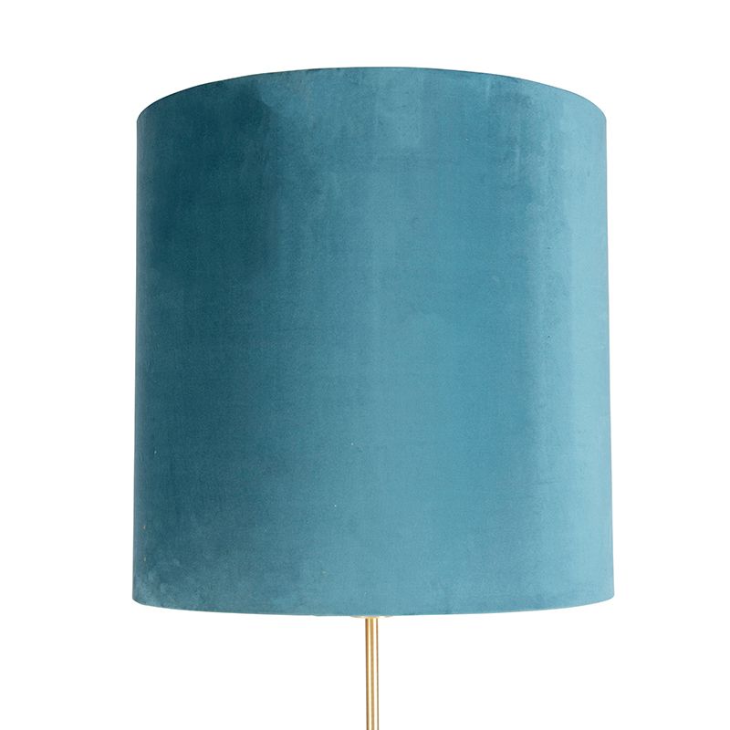 Vloerlamp goud/messing met velours kap blauw 40/40 cm - Parte