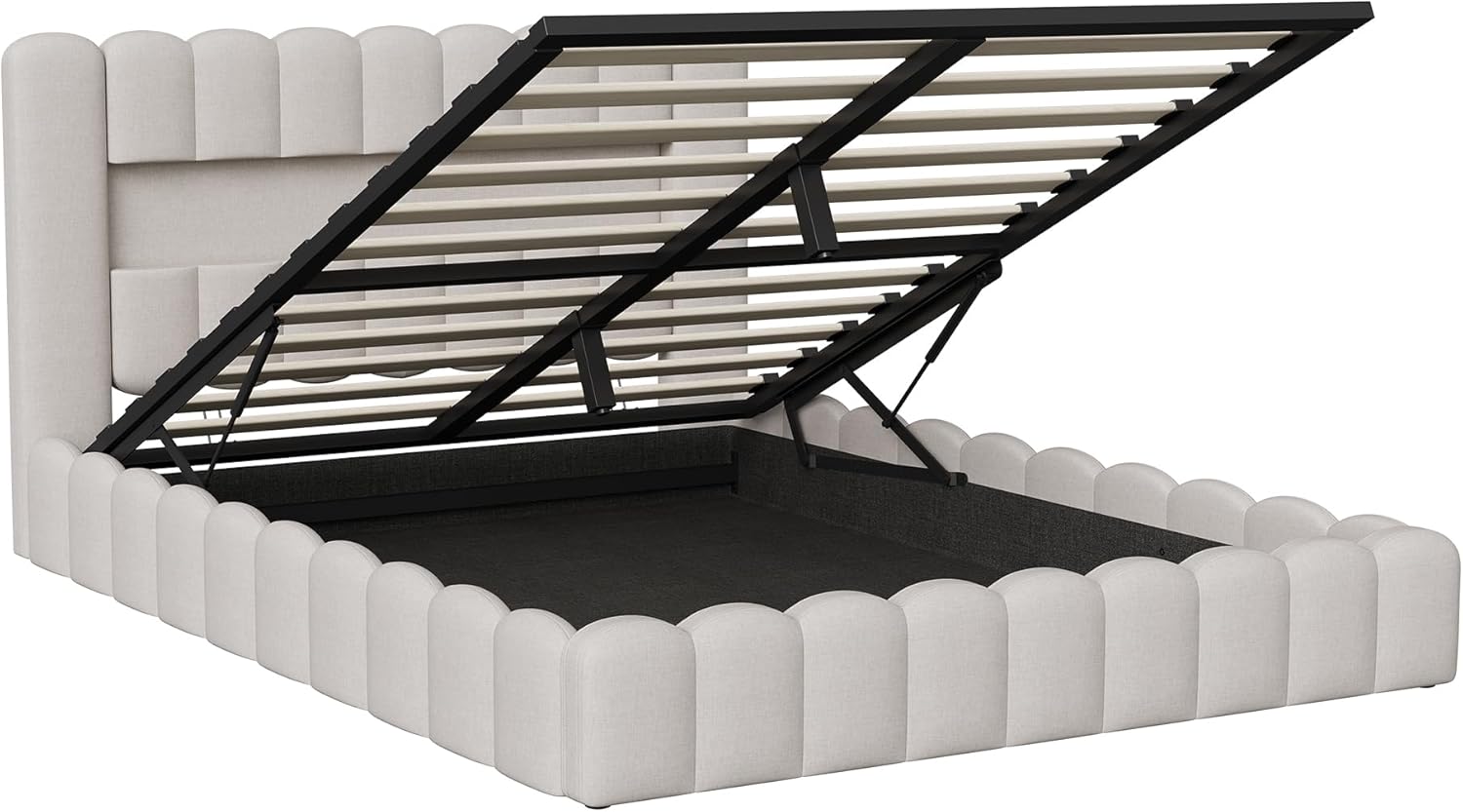 Polsterbett 180x200, Bubble Bett mit Hydraulischem Stauraum, USB-Ladefunktion und LED-Beleuchtung, Doppelbett Bettgestell (Beige Leinen, Ohne Matratze)