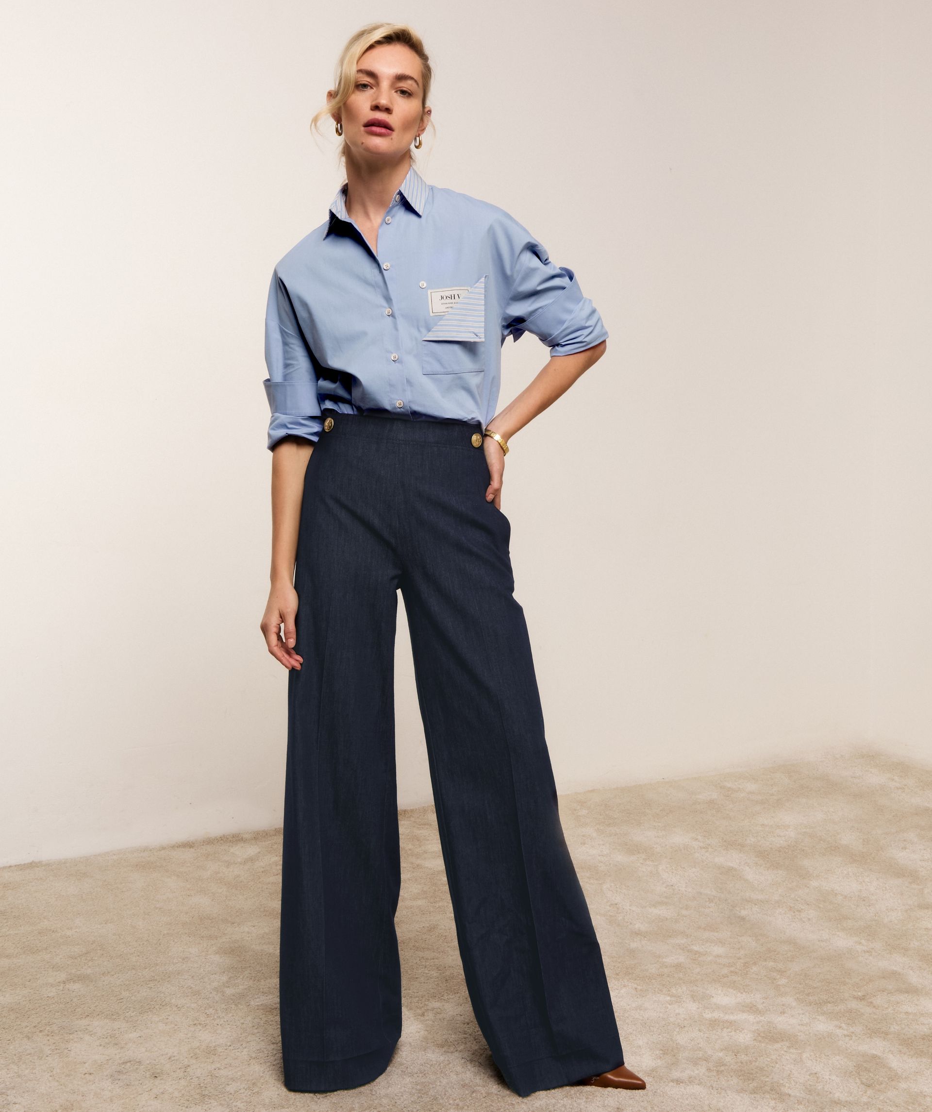 JV-ROMULO oversized blouse met strepen - mid blue