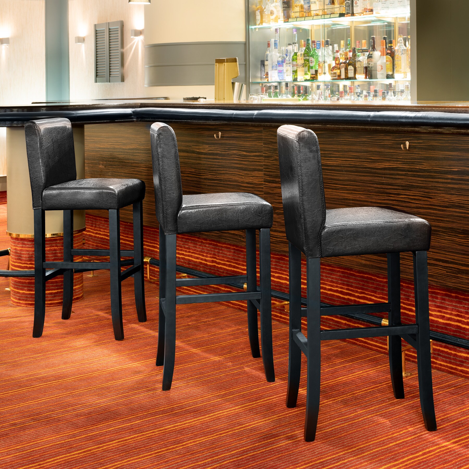 tectake® Barhocker, gepolstert mit Rückenlehne, Stuhlbeine aus Massivholz, Sitzhöhe 76 cm