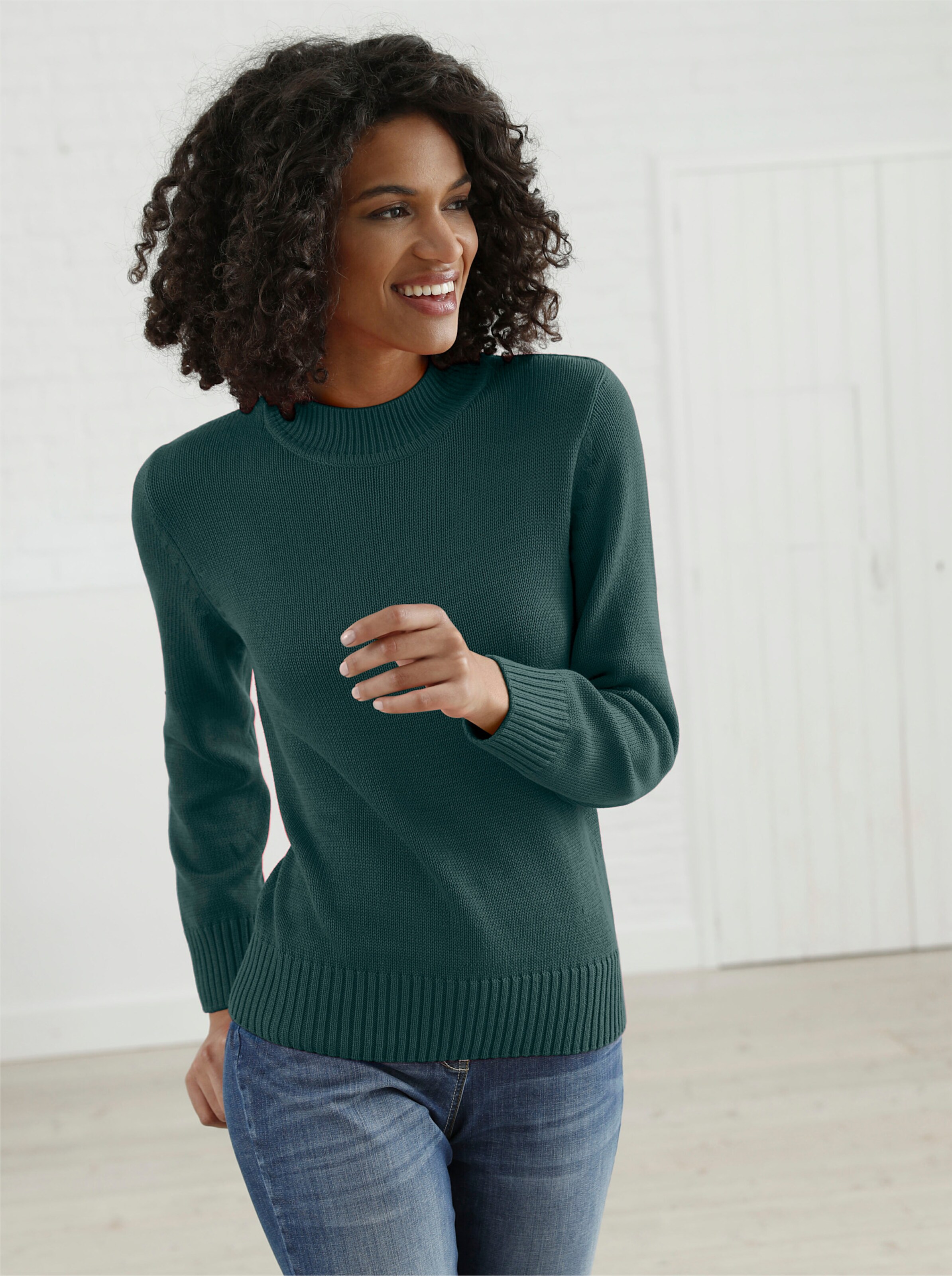 Strickpullover mit geripptem Stehkragen