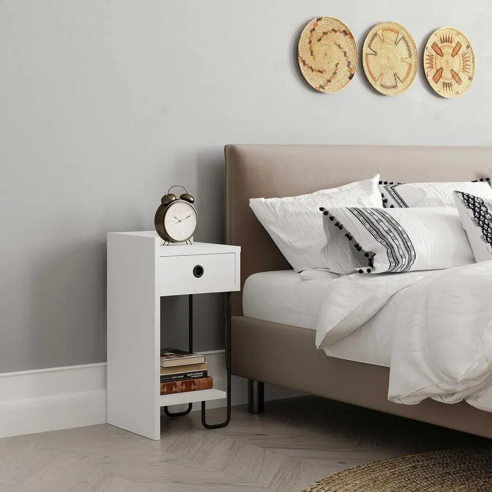 Emob Stijlvol Wit Nachtkastje - Woody Mode - 100% Melamine Gecoat