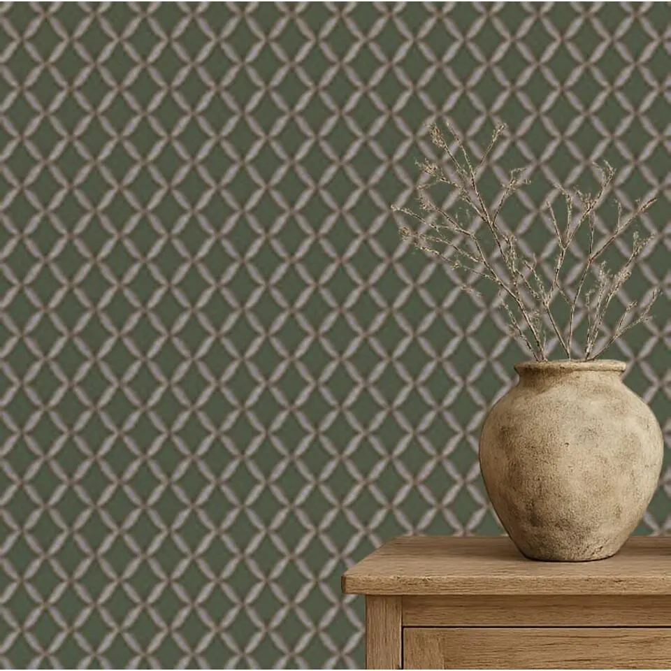Dutch Wallcoverings Vliesbehang Fabric Touch geometric dark - groen - 10m x 53cm