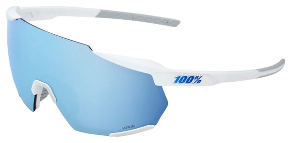 Lunettes 100% Racetrap 3.0 - Blanc Mat - Verres Miroir Multicouche Bleu Hiper