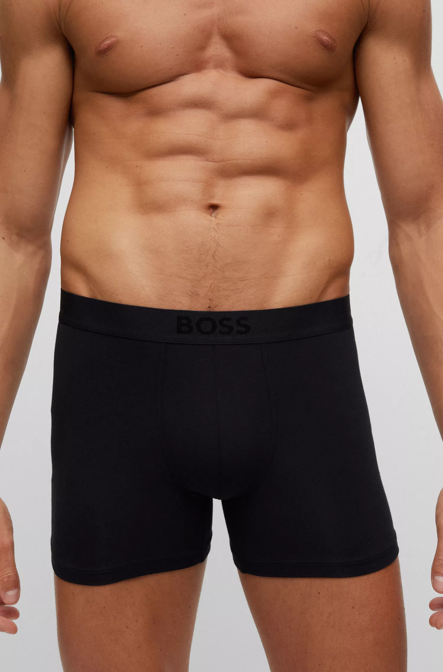 Cuecas boxer BOSS pretas, pacote com duas unidades em modal elástico com logotipo.